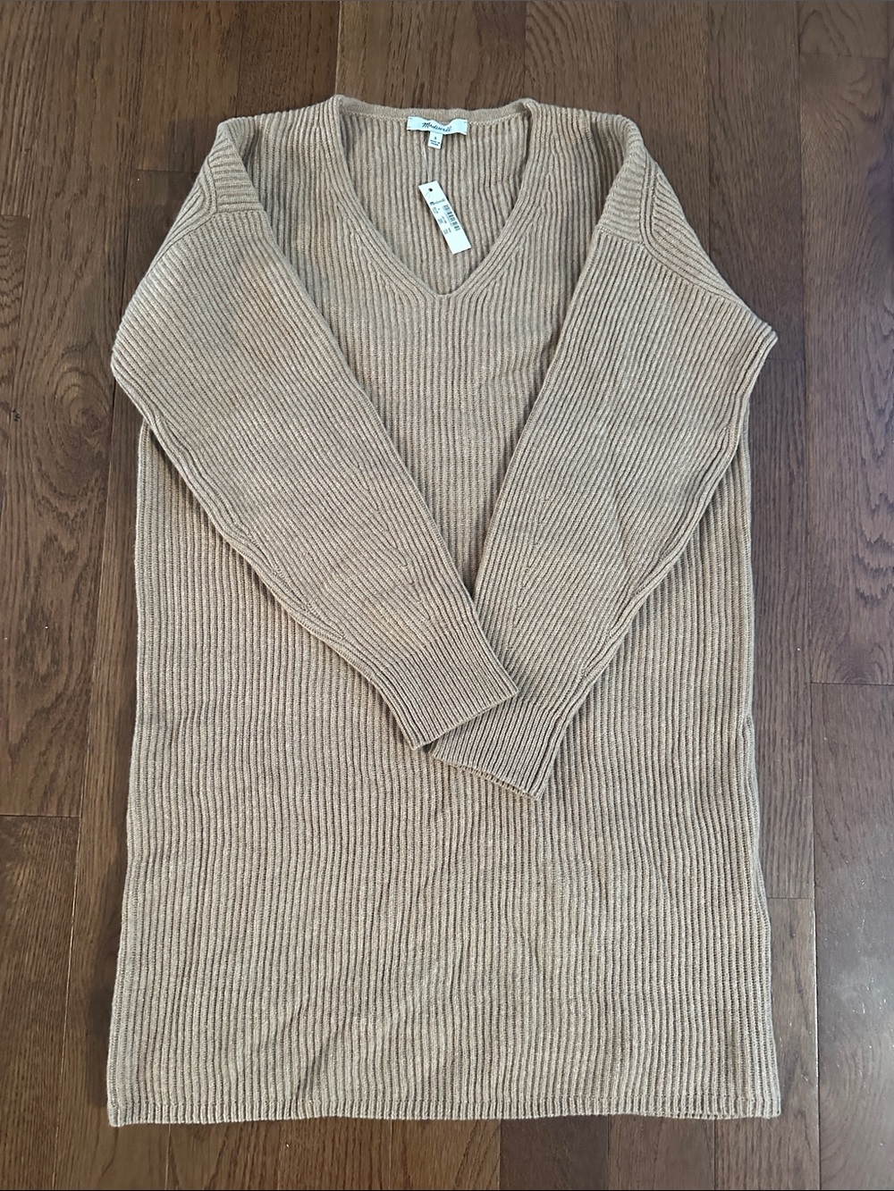 Madewell Women’s V-Neck Ribbed Sweater Dress  - Tan